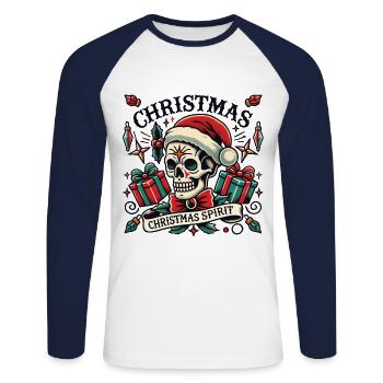 Tattoo Streetwear Ästhetik Weihnachtsgeist Schädel - Unisex Baseballshirt langarm - Weiß/Navy - Vorne - Nik (191cm)