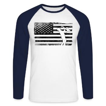 Saxophone American Flag - Unisex Baseballshirt langarm - Weiß/Navy - Vorne - Nik (191cm)