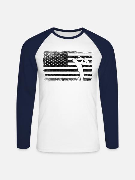 Saxophone American Flag - Unisex Baseballshirt langarm - Weiß/Navy