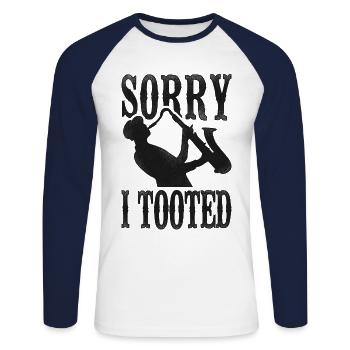 Saxophone Sorry I Tooted - Unisex Long Sleeve Baseball T-Shirt - white/navy - Front - Nik (191cm)