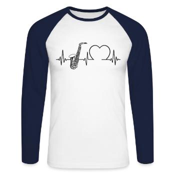 Saxophone Heartbeat - T-shirt baseball manches longues Homme - blanc/marine - Devant - Nik (191cm)