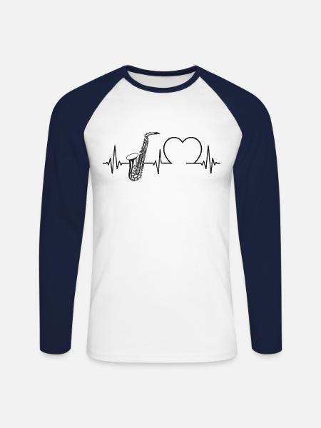 Saxophone Heartbeat - Unisex Long Sleeve Baseball T-Shirt - white/navy