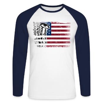 Saxophone American Flag - Unisex Baseballshirt langarm - Weiß/Navy - Vorne - Nik (191cm)