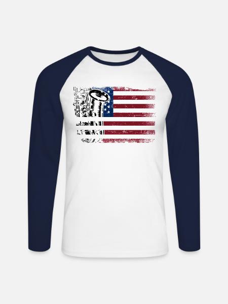 Saxophone American Flag - Unisex Baseballshirt langarm - Weiß/Navy