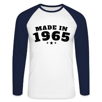 Made in 1965 - Unisex Long Sleeve Baseball T-Shirt - white/navy - Front - Nik (191cm)