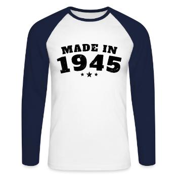 Made in 1945 Birthday Gift Men Women - Unisex Long Sleeve Baseball T-Shirt - white/navy - Front - Nik (191cm)