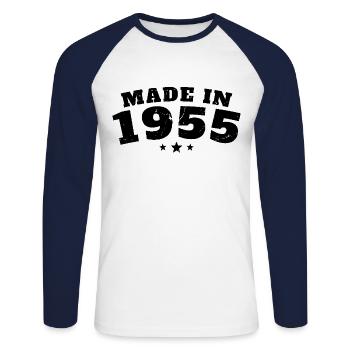 Made in 1955 - Unisex Long Sleeve Baseball T-Shirt - white/navy - Front - Nik (191cm)