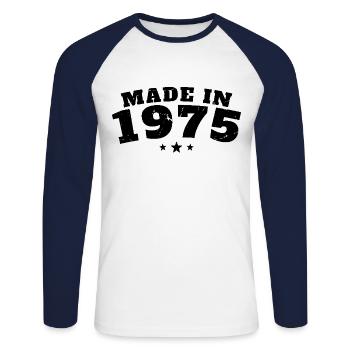 Baujahr 1975 - Unisex Baseballshirt langarm - Weiß/Navy - Vorne - Nik (191cm)