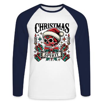 Tatouage de Noël Streetwear Esthétique Vibe - T-shirt baseball manches longues Homme - blanc/marine - Devant - Nik (191cm)