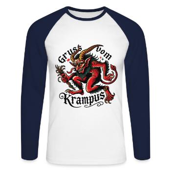 Salutations du Krampus Mystic Compagnon de Saint-Nicolas - T-shirt baseball manches longues Homme - blanc/marine - Devant - Nik (191cm)