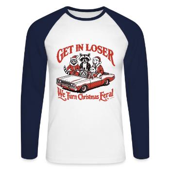 Get In Loser Noël se déchaîne - T-shirt baseball manches longues Homme - blanc/marine - Devant - Nik (191cm)