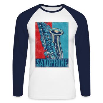 Saxophone Retro Vintage Saxophone - Unisex Baseballshirt langarm - Weiß/Navy - Vorne - Nik (191cm)