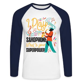 Saxophone I Play Saxophone What Is - Unisex Baseballshirt langarm - Weiß/Navy - Vorne - Nik (191cm)