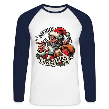 Joyeux Noël Cool Père Noël Look Vintage - T-shirt baseball manches longues Homme - blanc/marine - Devant - Nik (191cm)