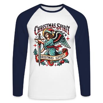 de Noël Ange Tatouage Streetwear Esthétique - T-shirt baseball manches longues Homme - blanc/marine - Devant - Nik (191cm)