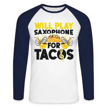 Saxophone Will Play Saxophone For - Unisex Long Sleeve Baseball T-Shirt - white/navy - Front - Nik (191cm)