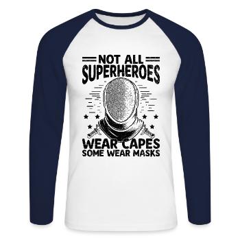 Nicht alle Superhelden tragen Umhänge, manche tragen Masken - Unisex Baseballshirt langarm - Weiß/Navy - Vorne - Nik (191cm)