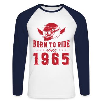Born to ride since 1965 Biker Rider - Unisex Baseballshirt langarm - Weiß/Navy - Vorne - Nik (191cm)