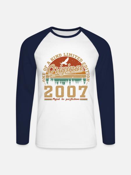 2007 6 - Unisex Long Sleeve Baseball T-Shirt - white/navy
