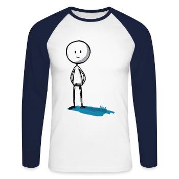 Minimaliste et drôle, le bonhomme allumette - T-shirt baseball manches longues Homme - blanc/marine - Devant - Nik (191cm)