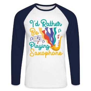 Saxophones que je préfère jouer - T-shirt baseball manches longues Homme - blanc/marine - Devant - Nik (191cm)