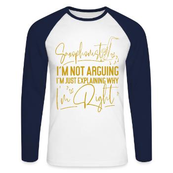 Saxophoniste Saxophoniste Je ne suis pas - T-shirt baseball manches longues Homme - blanc/marine - Devant - Nik (191cm)