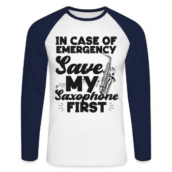 Saxophone In Case Of Emergency - Unisex Baseballshirt langarm - Weiß/Navy - Vorne - Nik (191cm)