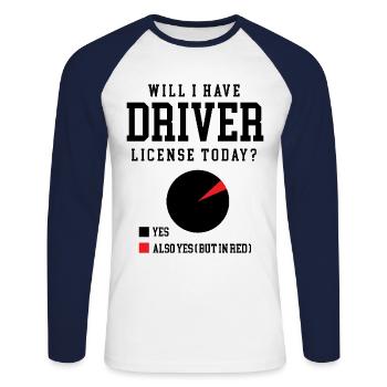Werde ich heute einen Führerschein haben Fahrschule - Unisex Baseballshirt langarm - Weiß/Navy - Vorne - Nik (191cm)