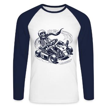 Retro Skeleton Go-Kart Driver Adventure - Unisex Long Sleeve Baseball T-Shirt - white/navy - Front - Nik (191cm)