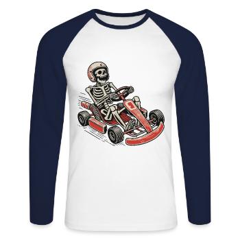 Funny Skeleton Go-Kart Driver Adventure - Unisex Long Sleeve Baseball T-Shirt - white/navy - Front - Nik (191cm)