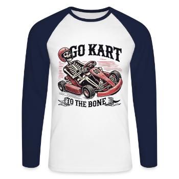 Du karting au squelette osseux du coureur - T-shirt baseball manches longues Homme - blanc/marine - Devant - Nik (191cm)