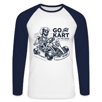 Karting à l’os style vintage - T-shirt baseball manches longues Homme - blanc/marine - Devant - Nik (191cm)
