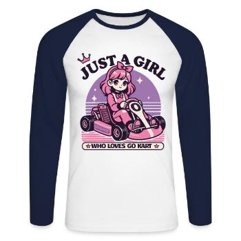 Juste une fille qui aime le karting - T-shirt baseball manches longues Homme - blanc/marine - Devant - Nik (191cm)