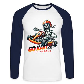 Go-Kart To The Bone Racer Skeleton - Unisex Long Sleeve Baseball T-Shirt - white/navy - Front - Nik (191cm)