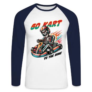 Drôle de karting disant coureur squelette - T-shirt baseball manches longues Homme - blanc/marine - Devant - Nik (191cm)