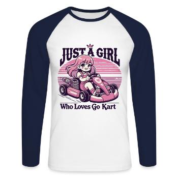 Une fille qui adore le karting - T-shirt baseball manches longues Homme - blanc/marine - Devant - Nik (191cm)