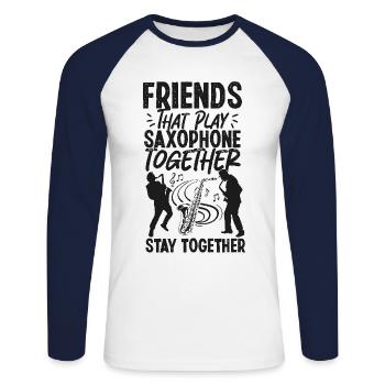 Saxophone Friends Besties Buddies - Unisex Long Sleeve Baseball T-Shirt - white/navy - Front - Nik (191cm)