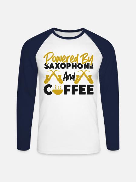 Saxophone Coffee Powered By - Unisex Long Sleeve Baseball T-Shirt - white/navy