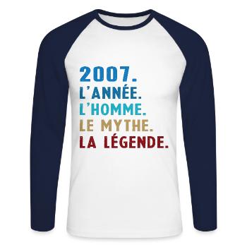 2007 Jahr Mann Mythos Legende - Unisex Baseballshirt langarm - Weiß/Navy - Vorne - Nik (191cm)