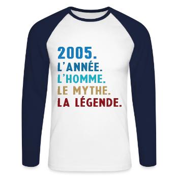 2005 Jahr Mann Mythos Legende - Unisex Baseballshirt langarm - Weiß/Navy - Vorne - Nik (191cm)