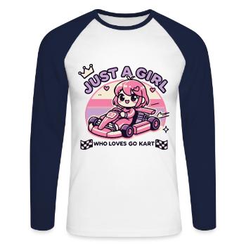 A Girl Who Loves Go-Kart Anime Style - Unisex Long Sleeve Baseball T-Shirt - white/navy - Front - Nik (191cm)