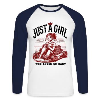 Juste une fille qui aime le karting design vintage - T-shirt baseball manches longues Homme - blanc/marine - Devant - Nik (191cm)