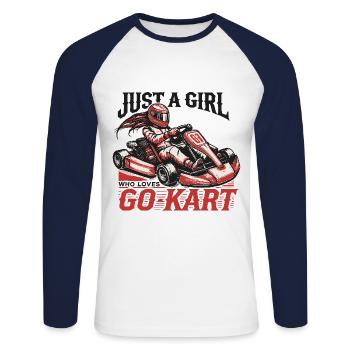 Une fille qui aime le kart style rétro - T-shirt baseball manches longues Homme - blanc/marine - Devant - Nik (191cm)