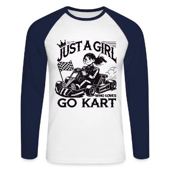 Les filles qui aiment le karting - T-shirt baseball manches longues Homme - blanc/marine - Devant - Nik (191cm)