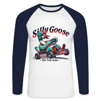 Plaisir du karting avec Silly Goose sur l’accélérateur - T-shirt baseball manches longues Homme - blanc/marine - Devant - Nik (191cm)