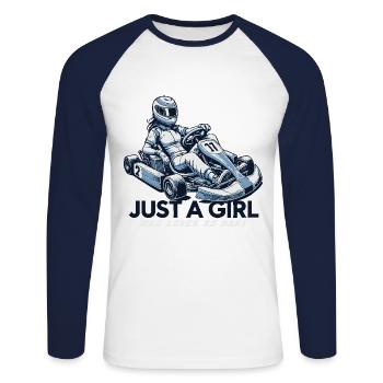 Juste une fille qui aime les courses de karting - T-shirt baseball manches longues Homme - blanc/marine - Devant - Nik (191cm)