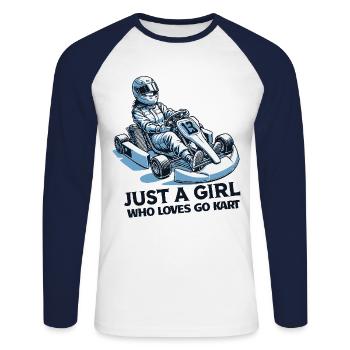 Fille qui aime les courses de karting - T-shirt baseball manches longues Homme - blanc/marine - Devant - Nik (191cm)
