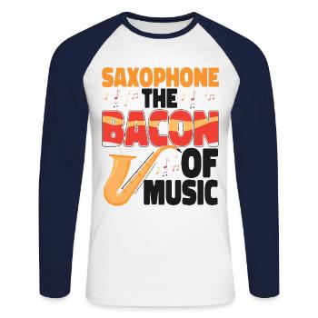 Saxophones Saxophones The Bacon Of - Unisex Long Sleeve Baseball T-Shirt - white/navy - Front - Nik (191cm)