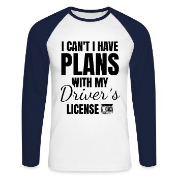 Ich kann nicht Ich habe Pläne mit meinem Führerschein - Unisex Baseballshirt langarm - Weiß/Navy - Vorne - Nik (191cm)