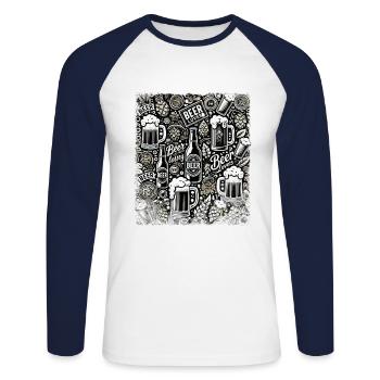 Beer Lover - Hopfen & Malz - Unisex Baseballshirt langarm - Weiß/Navy - Vorne - Nik (191cm)